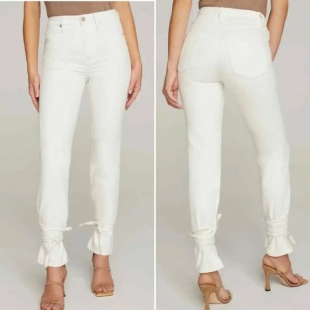 Good American Jeans Good Boy Ankle Wrap Pants White Denim Women’s Size 0